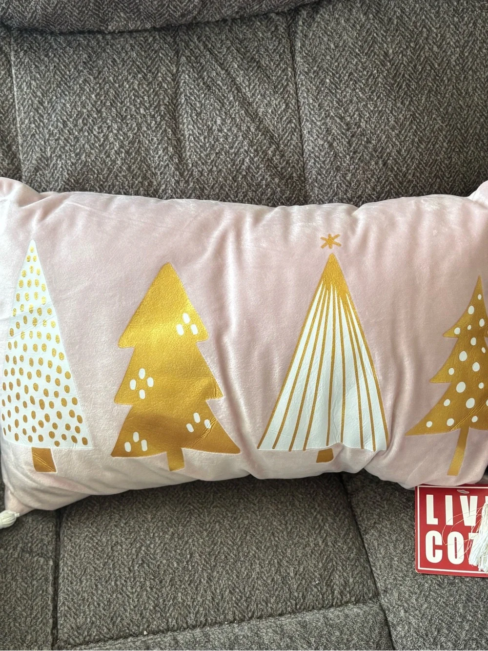 Holiday Tree Accent Pillow - Pink and Gold